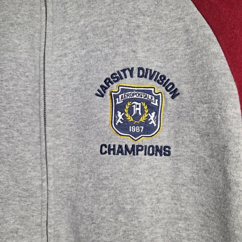 Aeropostale Full Zip Sweatshirt Men’s L Gray Burgundy Cotton Blend Preppy Y2K